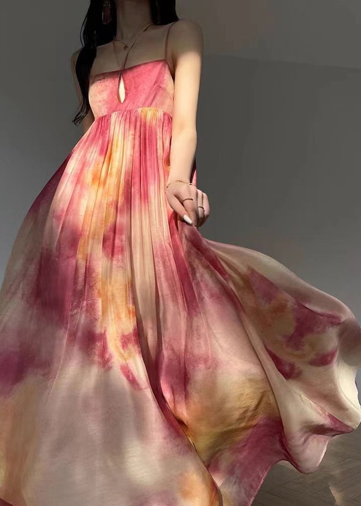 Ärmelloses Kleid aus knitteriger Seide mit Spaghettiträgern und Schnürung im italienischen Colorblock-Stil