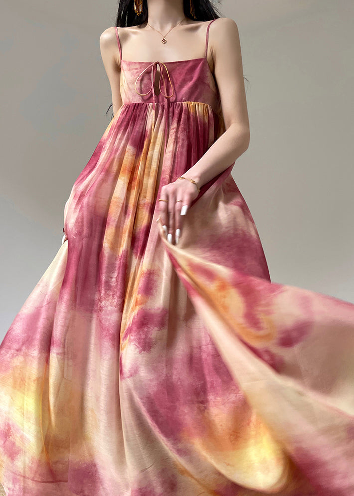 Ärmelloses Kleid aus knitteriger Seide mit Spaghettiträgern und Schnürung im italienischen Colorblock-Stil