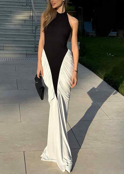 Italian Colorblock Patchwork Slim Fit Cotton Dress Sleeveless