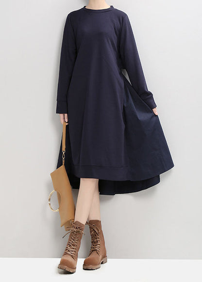 Italienische Dunkelblau O-Ausschnitt Low High Design Cinched Urlaubskleider Frühling