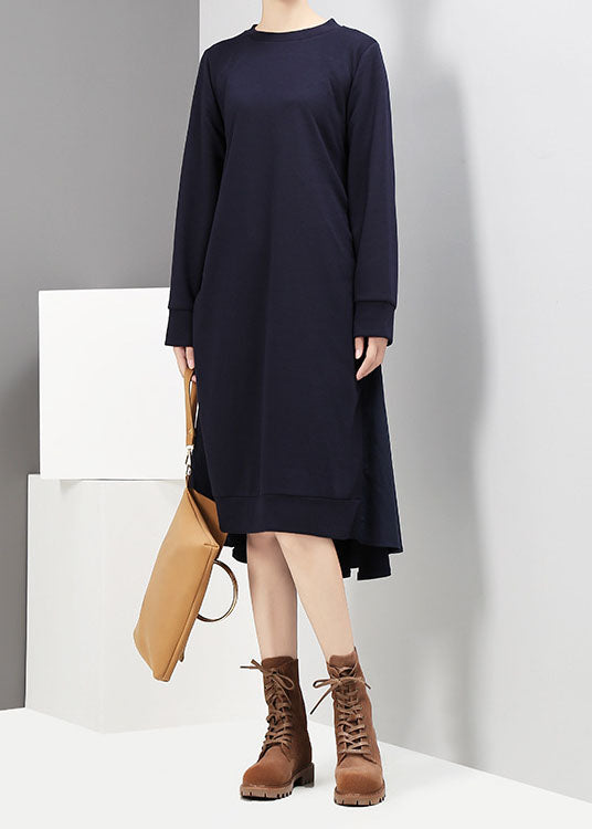 Italienische Dunkelblau O-Ausschnitt Low High Design Cinched Urlaubskleider Frühling