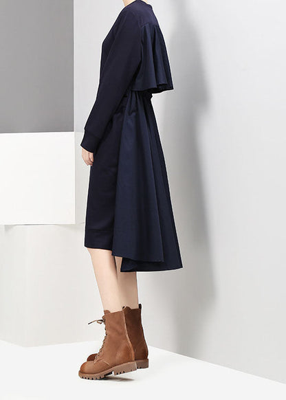 Italienische Dunkelblau O-Ausschnitt Low High Design Cinched Urlaubskleider Frühling