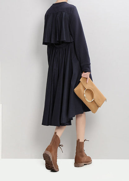 Italienische Dunkelblau O-Ausschnitt Low High Design Cinched Urlaubskleider Frühling