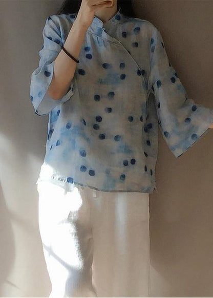 Italian Dotted Clothes Stand Collar Flare Sleeve Box Shirts - SooLinen