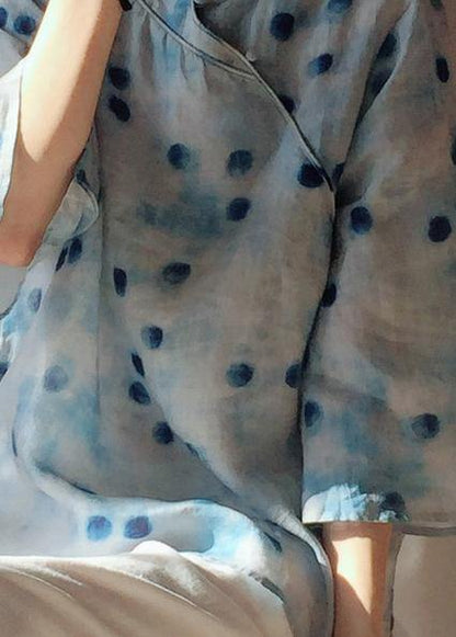 Italian Dotted Clothes Stand Collar Flare Sleeve Box Shirts - SooLinen