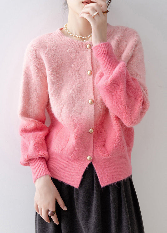 Italian Gradient Pink Warm Knit Cardigans Winter