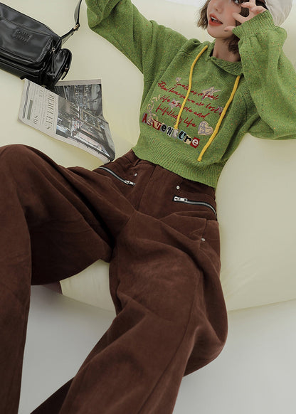 Winterpullover mit Kapuze und Buchstabenmuster in italienischem Grasgrün