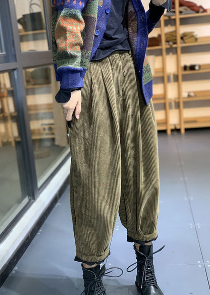 Italienische grüne elastische Taille solide Cord Fleece Hose Hose Winter