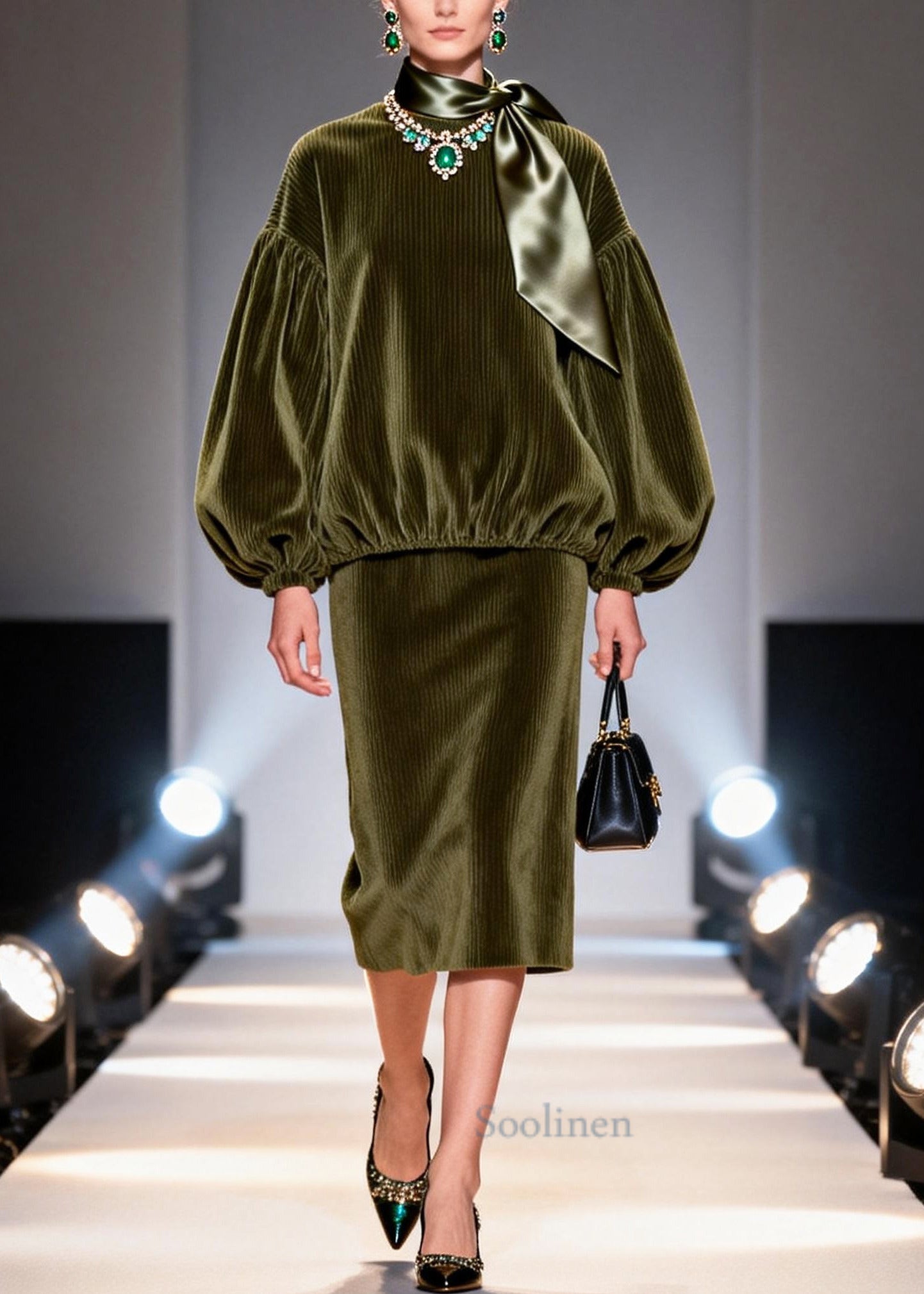 Italian Green Oversized Corduroy Two Pieces Set Fall