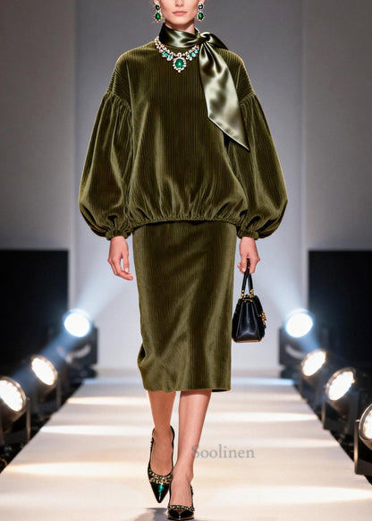 Italian Green Oversized Corduroy Two Pieces Set Fall
