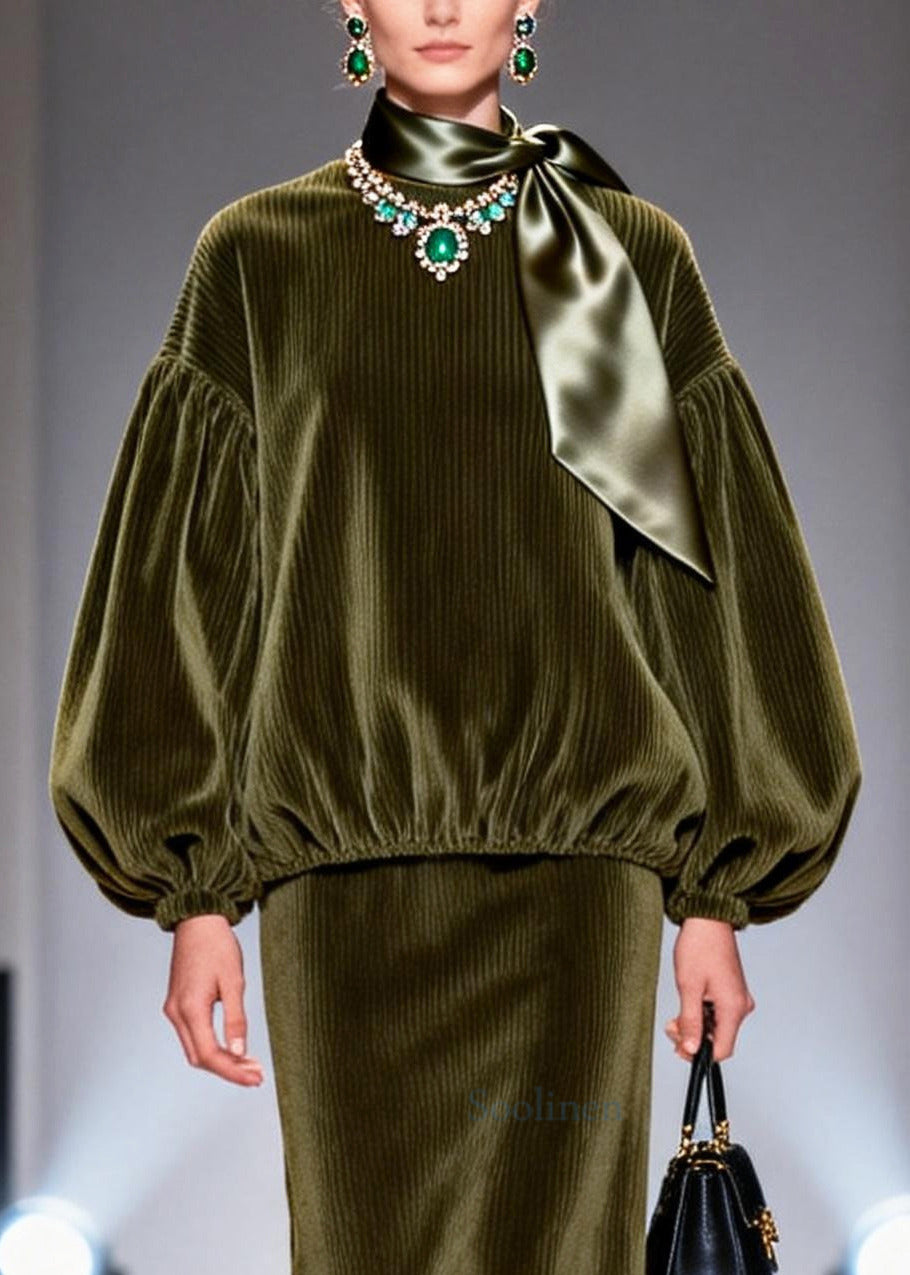 Italian Green Oversized Corduroy Two Pieces Set Fall