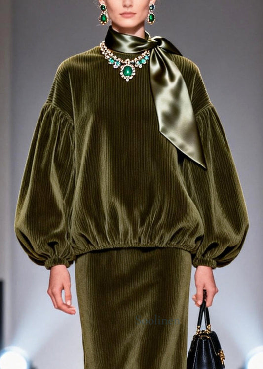 Italian Green Oversized Corduroy Two Pieces Set Fall