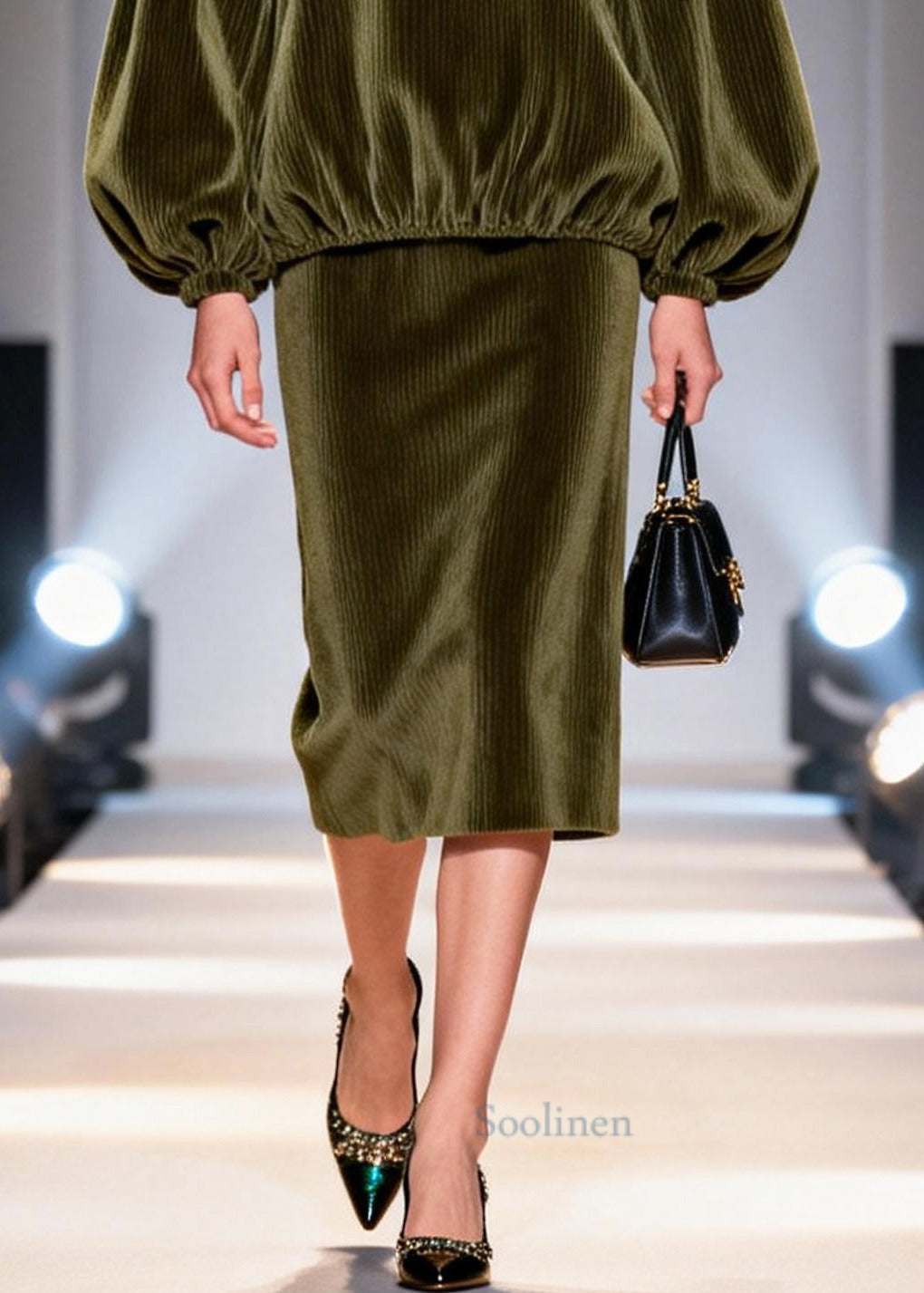 Italian Green Oversized Corduroy Two Pieces Set Fall