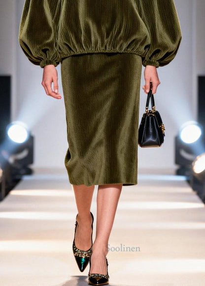 Italian Green Oversized Corduroy Two Pieces Set Fall