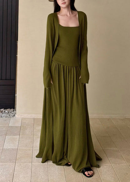 Italian Green Woolen Knit Three Piece Set Women Clothing Spring