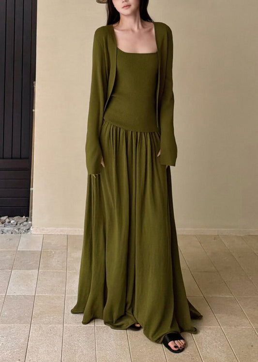 Italian Green Woolen Knit Three Piece Set Women Clothing Spring