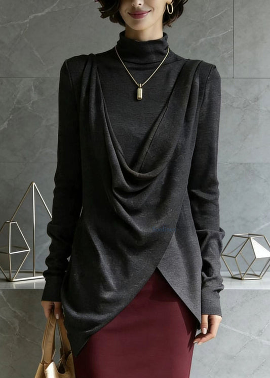 Italian Grey Asymmetrical Design Cotton Top Spring