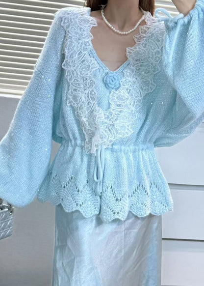 Italienisch-graues Patchwork-Strickset für Damen, 2-teilig, Frühling