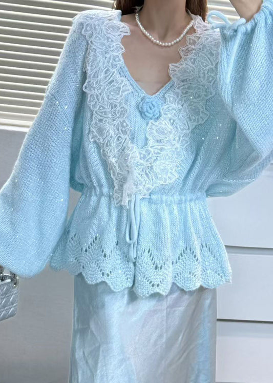 Italienisch-graues Patchwork-Strickset für Damen, 2-teilig, Frühling