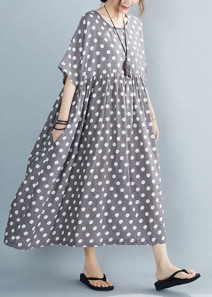 Italian Grey Dot Patchwork Summer Party Dresses - SooLinen