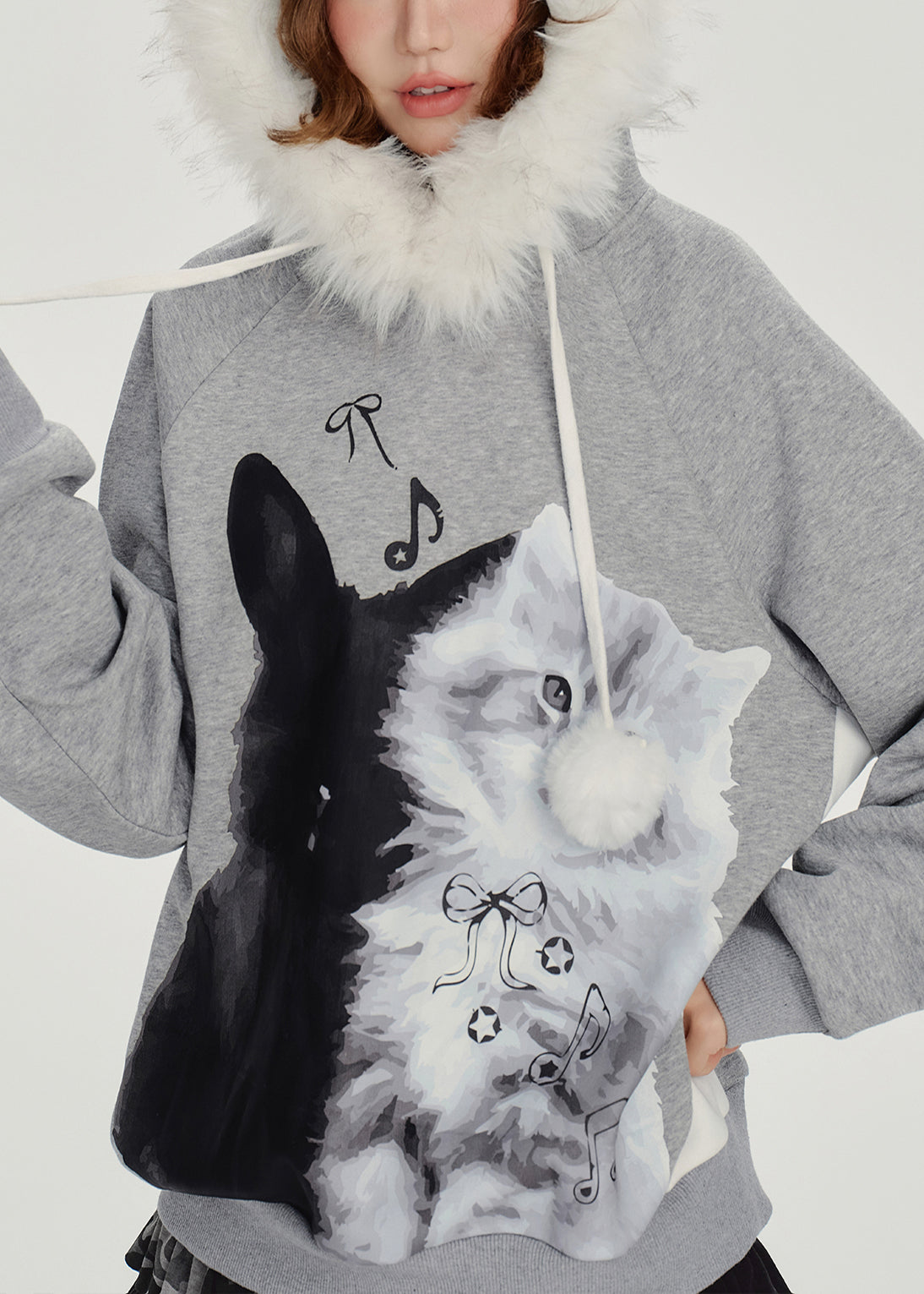 Sudadera de algodón con capucha y estampado gris italiano para invierno