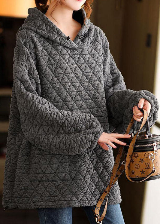 Italienisches graues dickes Sweatshirt mit Kapuze für den Winter