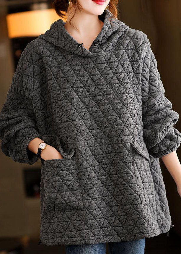 Italienisches graues dickes Sweatshirt mit Kapuze für den Winter