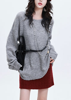 Suéter de punto grueso extragrande gris italiano para invierno