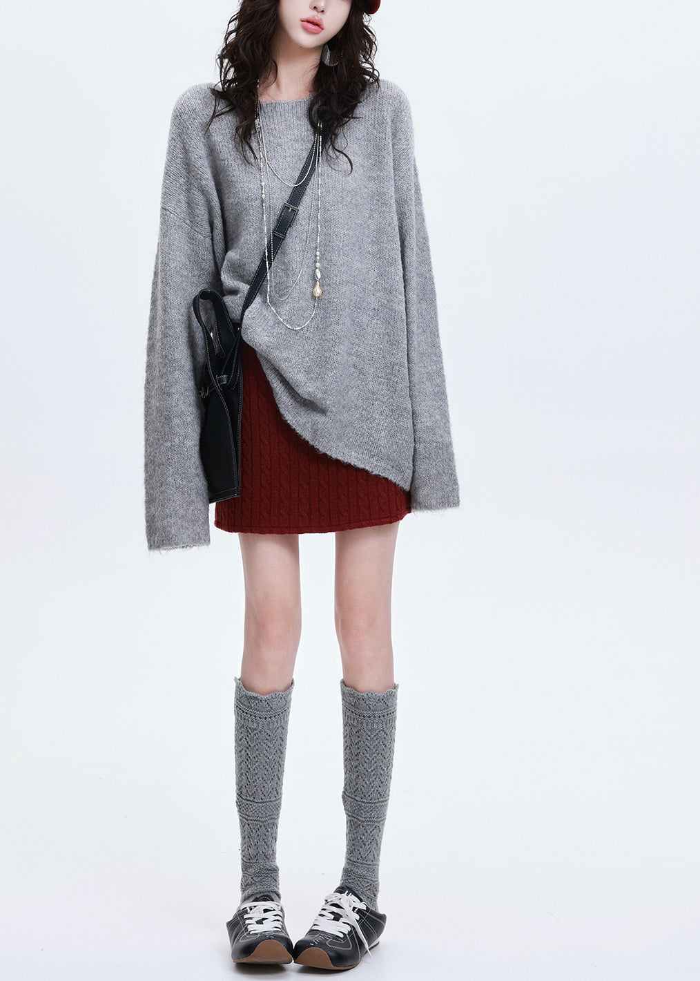 Suéter de punto grueso extragrande gris italiano para invierno