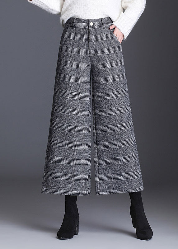 Italienische grau karierte Taschen lässige gerade Herbsthose