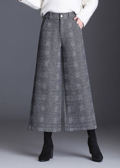 Italienische grau karierte Taschen lässige gerade Herbsthose