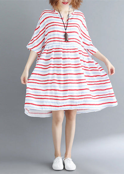 Italienische Halbarm Baumwolle Quilting Kleider Outfits rot gestreiften Kleider Sommer