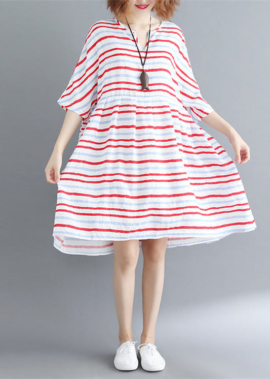Italienische Halbarm Baumwolle Quilting Kleider Outfits rot gestreiften Kleider Sommer