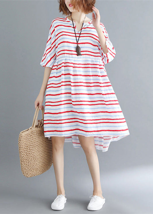 Italienische Halbarm Baumwolle Quilting Kleider Outfits rot gestreiften Kleider Sommer