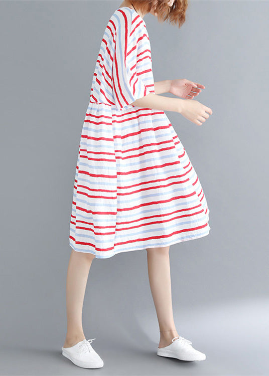 Italienische Halbarm Baumwolle Quilting Kleider Outfits rot gestreiften Kleider Sommer
