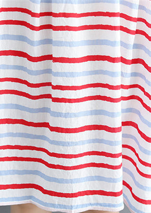 Italienische Halbarm Baumwolle Quilting Kleider Outfits rot gestreiften Kleider Sommer