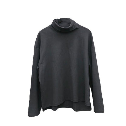 Italian High Neck Asymmetric Tops Women Blouses Fabrics Black Blouses - SooLinen