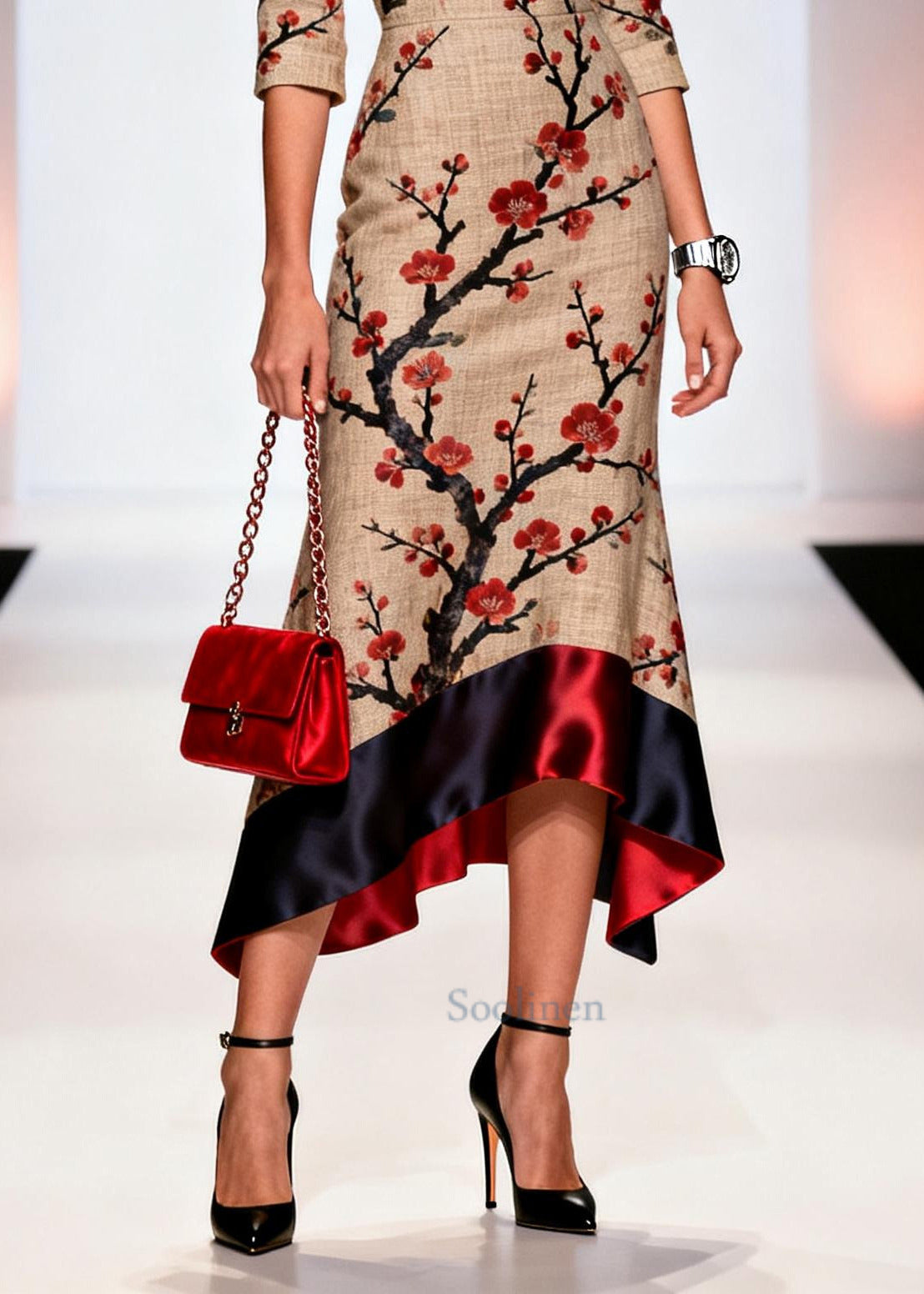 Italian Khaki Bustier Top Patchwork Print Linen Long Dresses Summer