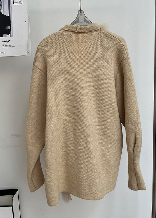 Italienische Khaki-Cardigan mit Peter-Pan-Kragen, Fuchskragen und Patchwork-Muster, Frühling