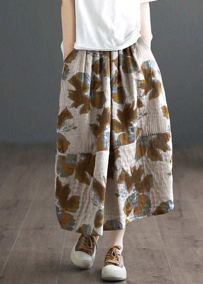 Italienische Maxiröcke mit hoher Taille und Khaki-Print