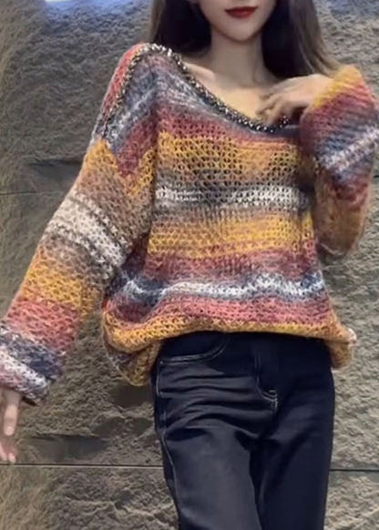 Italienische Khaki-Pailletten-Strickpullover mit Batikmuster für den Frühling