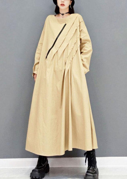 Italian Khaki fashion Casual Fall Long Sleeve Maxi Dresses - SooLinen