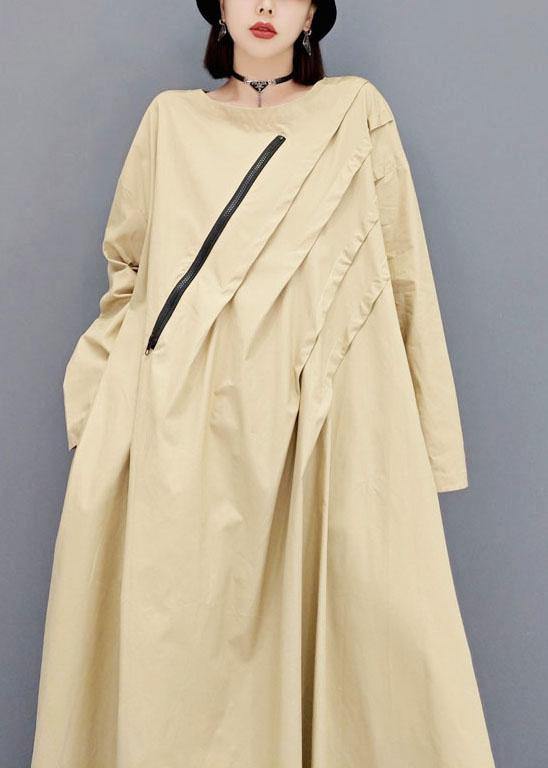 Italian Khaki fashion Casual Fall Long Sleeve Maxi Dresses - SooLinen