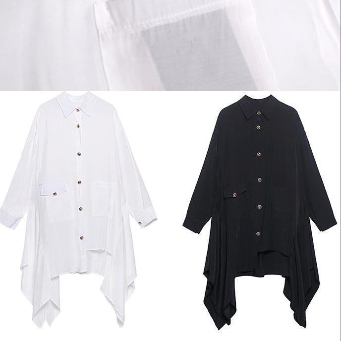 Italian Lapel Asymmetric Spring Blouse Neckline Black Top - SooLinen