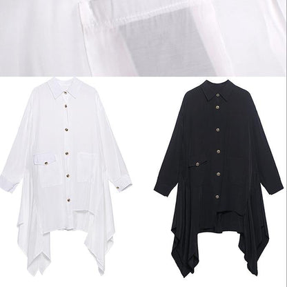 Italian Lapel Asymmetric Spring Blouse Neckline Black Top - SooLinen