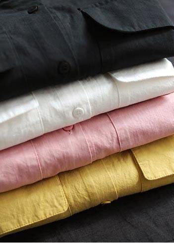 Italian Lapel Pockets Spring Tops Women Black Blouses - SooLinen