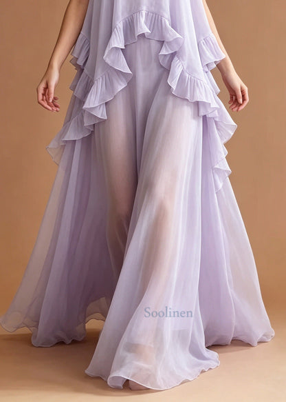 Italian Lavender Ruffled Flower Chiffon Cami Dresses Summer