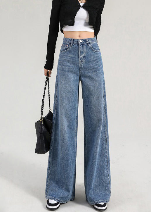 Italian Light Blue Pockets High Waist Denim Pants Spring