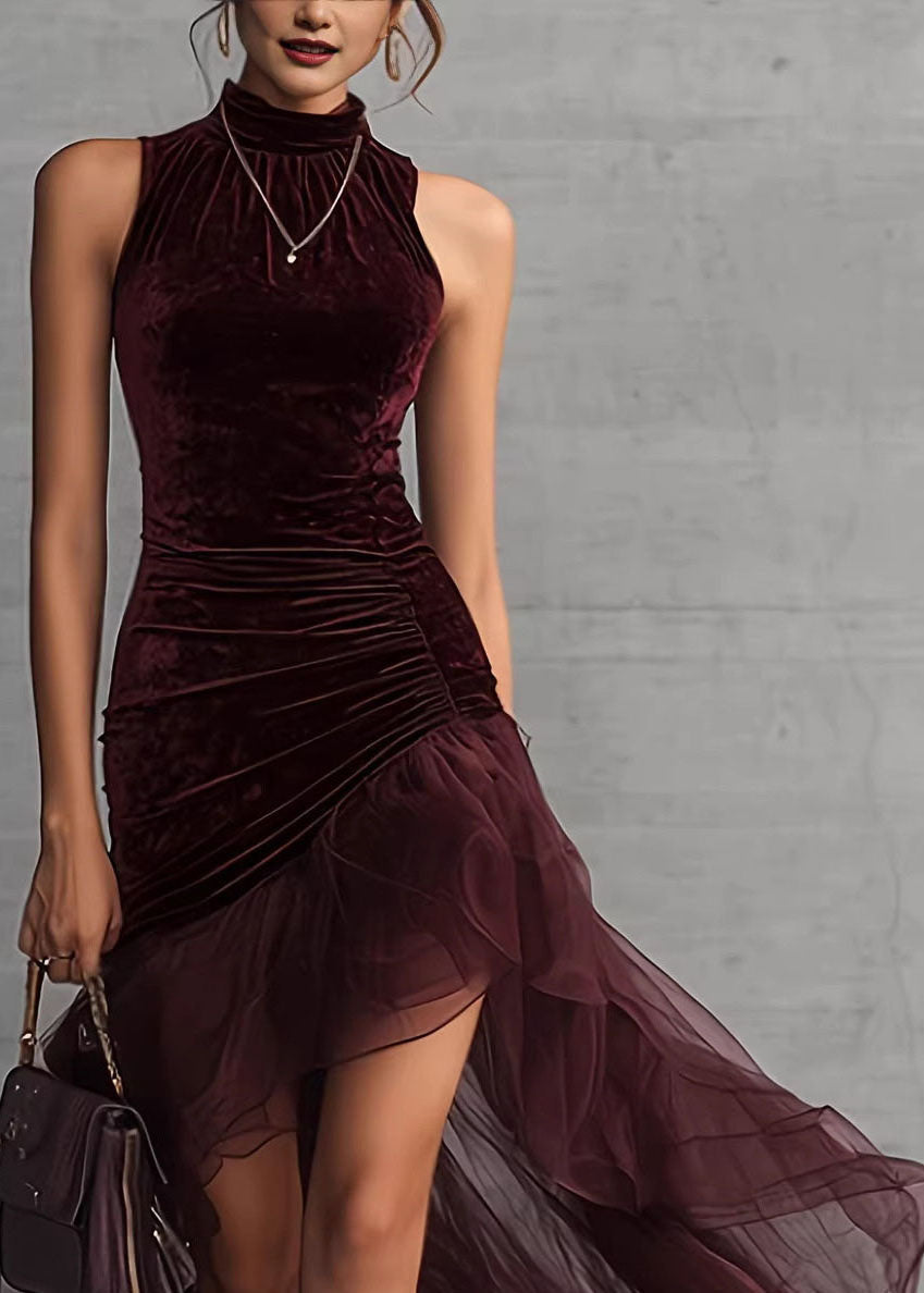 Italian Mulberry Asymmetrical Patchwork Tulle Holiday Dress Sleeveless
