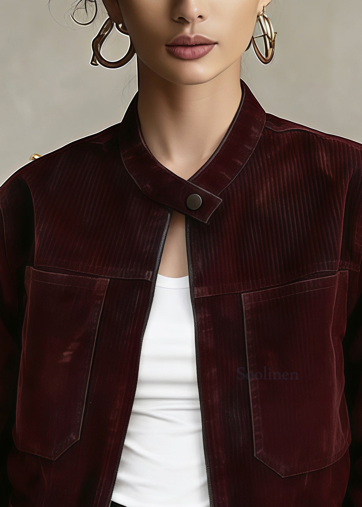 Italian Mulberry Oversized Pockets Corduroy Coats Spring